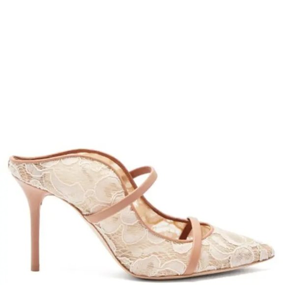 MALONE SOULIERS Women's Maureen Floral-Lace Mules High Heel Shoes Nude 36.5 - Picture 7 of 16